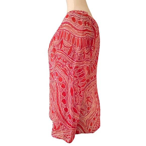 Trina Turk Silk Pink Red Tunic Blouse w/ Keyhole Opening - S - Picture 7 of 13
